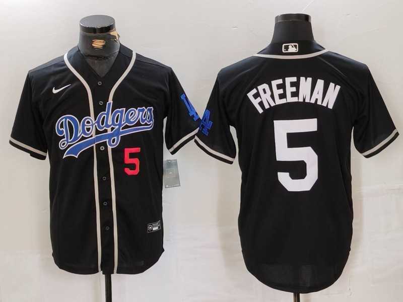 Men%27s Los Angeles Dodgers #5 Freddie Freeman Number Black Cool Base With Patch Stitched Jersey